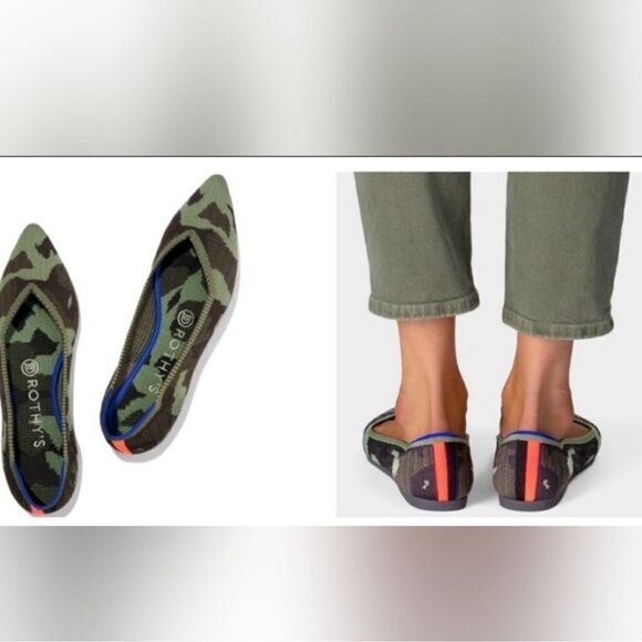 Rothy's The Point Olive Limited Edition Camo Flats Loafers - Picture 1 of 11